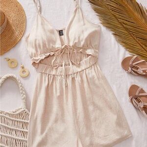 SHEIN Cream Jumpsuit with Tie Front